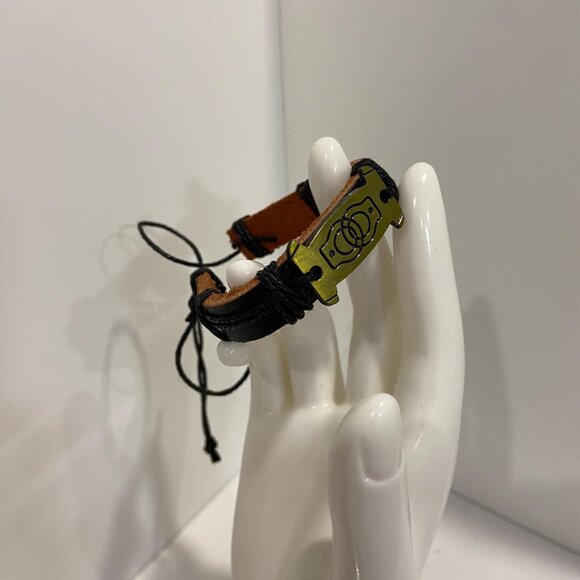 Leather & Metal Adjustable Bracelet With metal  handcuffs symbol commitment - Picture 2 of 16